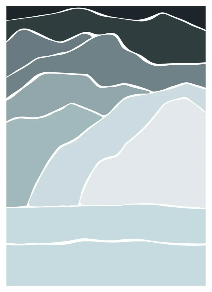 Abstract mountain art evoking thoughtfulness, introspection, and the depth of existential therapy